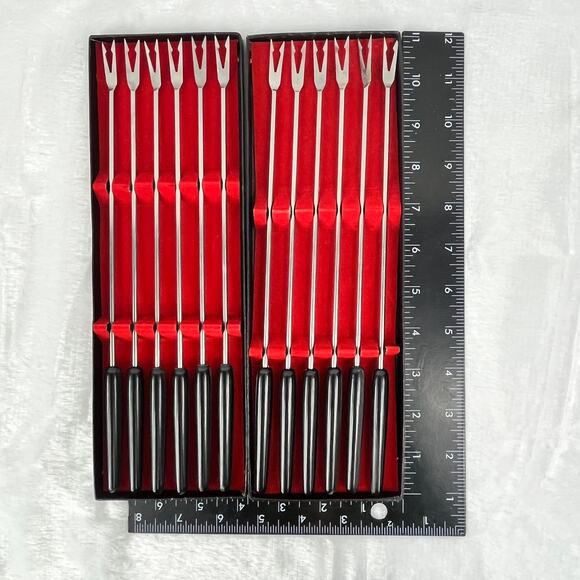 12 Hankyu No. 155 Stainless Steel Cocktail Forks Black Handle 10.75" Japan Boxed - Picture 3 of 7